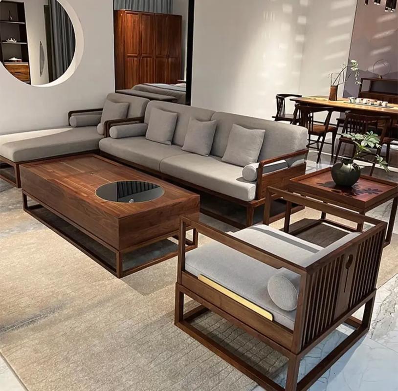 新中式北美黑胡桃木沙發(fā)組合 禪意布藝與小戶型空間的完美融合